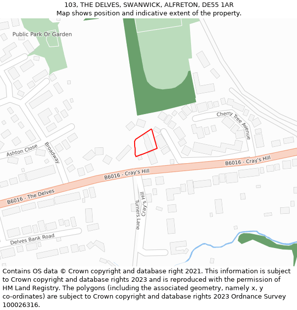 103, THE DELVES, SWANWICK, ALFRETON, DE55 1AR: Location map and indicative extent of plot