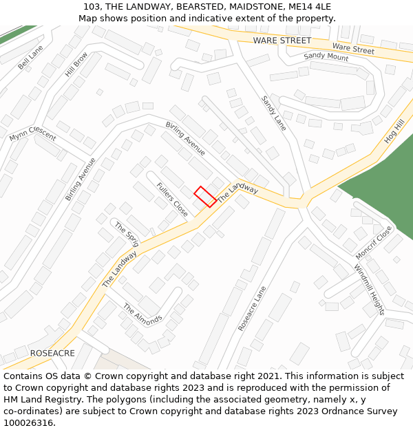 103, THE LANDWAY, BEARSTED, MAIDSTONE, ME14 4LE: Location map and indicative extent of plot