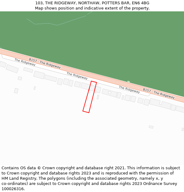 103, THE RIDGEWAY, NORTHAW, POTTERS BAR, EN6 4BG: Location map and indicative extent of plot