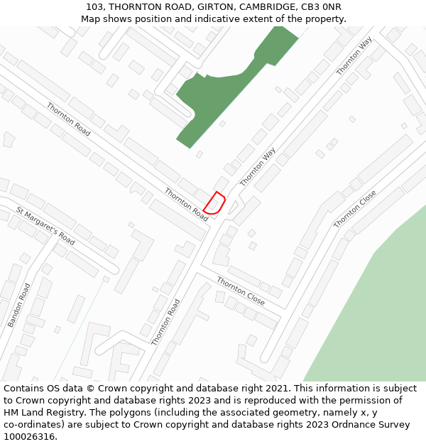 103, THORNTON ROAD, GIRTON, CAMBRIDGE, CB3 0NR: Location map and indicative extent of plot