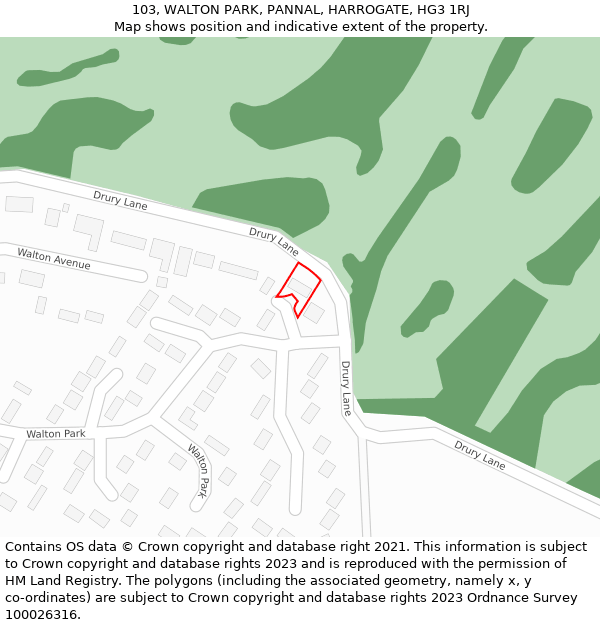 103, WALTON PARK, PANNAL, HARROGATE, HG3 1RJ: Location map and indicative extent of plot