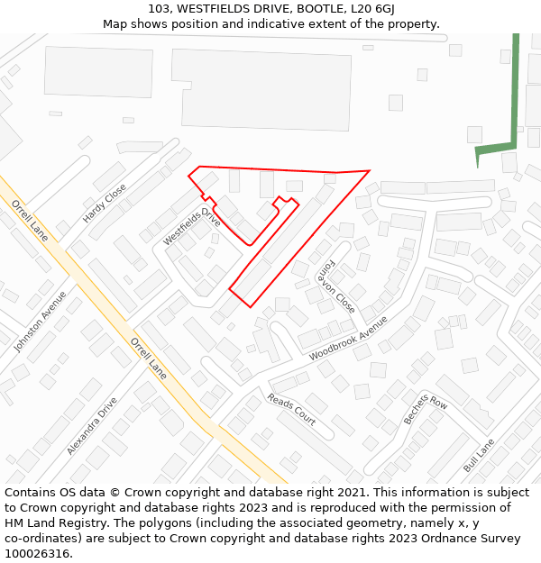 103, WESTFIELDS DRIVE, BOOTLE, L20 6GJ: Location map and indicative extent of plot
