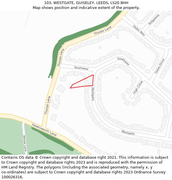 103, WESTGATE, GUISELEY, LEEDS, LS20 8HH: Location map and indicative extent of plot