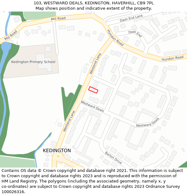 103, WESTWARD DEALS, KEDINGTON, HAVERHILL, CB9 7PL: Location map and indicative extent of plot