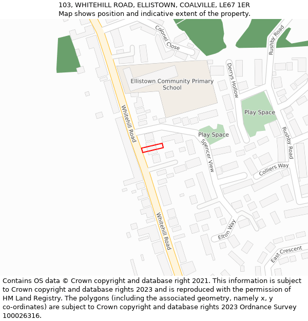 103, WHITEHILL ROAD, ELLISTOWN, COALVILLE, LE67 1ER: Location map and indicative extent of plot