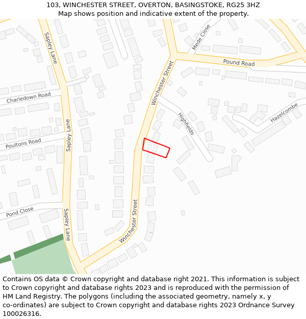 103, WINCHESTER STREET, OVERTON, BASINGSTOKE, RG25 3HZ: Location map and indicative extent of plot