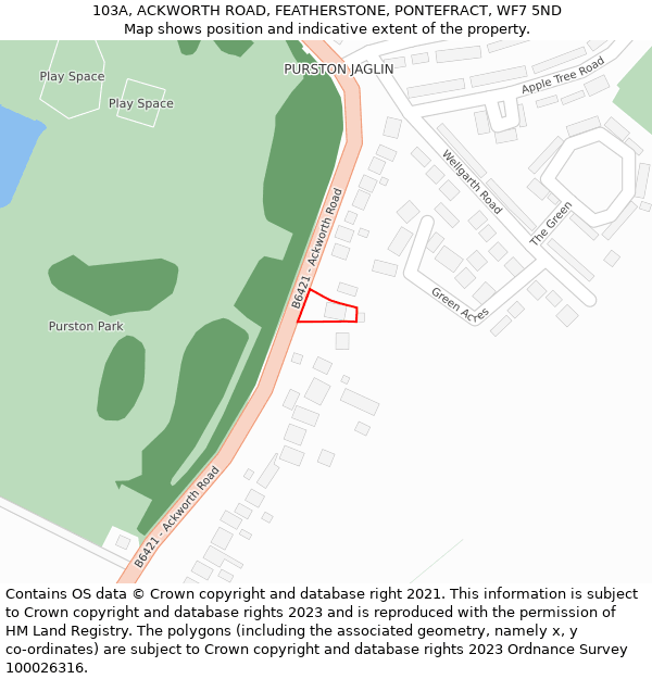 103A, ACKWORTH ROAD, FEATHERSTONE, PONTEFRACT, WF7 5ND: Location map and indicative extent of plot