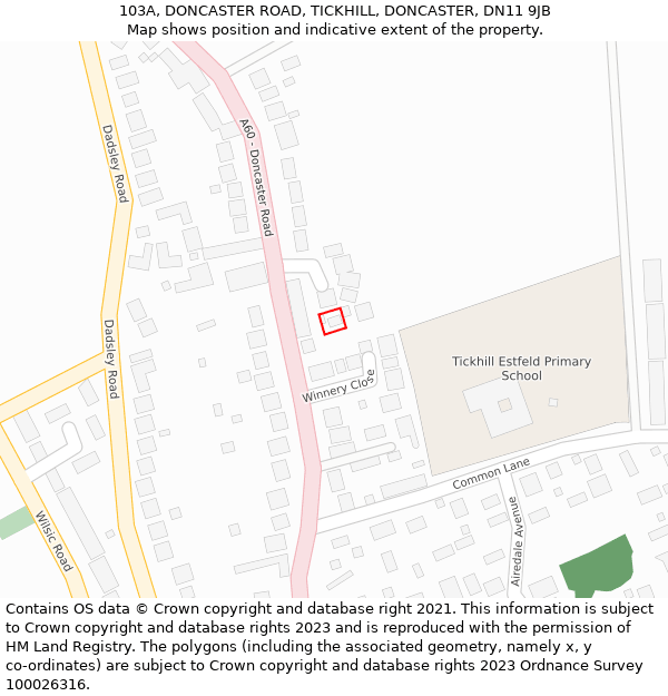 103A, DONCASTER ROAD, TICKHILL, DONCASTER, DN11 9JB: Location map and indicative extent of plot