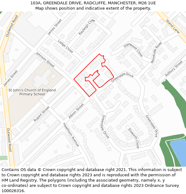 103A, GREENDALE DRIVE, RADCLIFFE, MANCHESTER, M26 1UE: Location map and indicative extent of plot