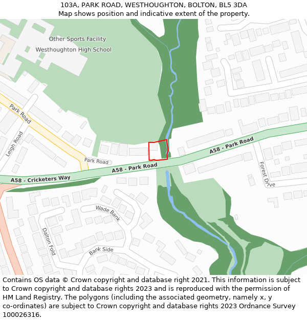 103A, PARK ROAD, WESTHOUGHTON, BOLTON, BL5 3DA: Location map and indicative extent of plot
