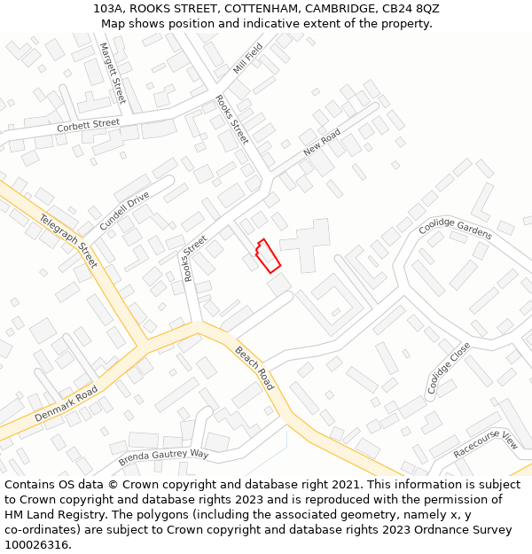 103A, ROOKS STREET, COTTENHAM, CAMBRIDGE, CB24 8QZ: Location map and indicative extent of plot
