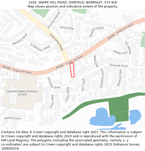 103A, SNAPE HILL ROAD, DARFIELD, BARNSLEY, S73 9LR: Location map and indicative extent of plot