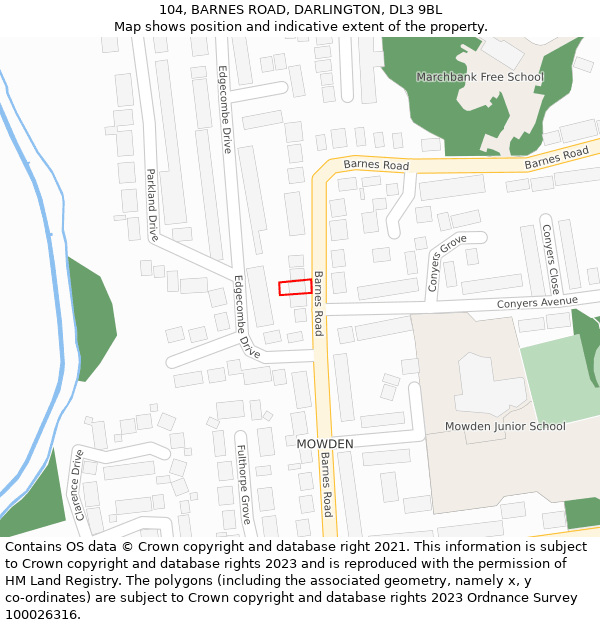 104, BARNES ROAD, DARLINGTON, DL3 9BL: Location map and indicative extent of plot