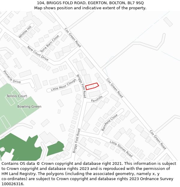 104, BRIGGS FOLD ROAD, EGERTON, BOLTON, BL7 9SQ: Location map and indicative extent of plot