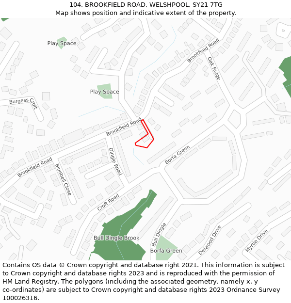 104, BROOKFIELD ROAD, WELSHPOOL, SY21 7TG: Location map and indicative extent of plot