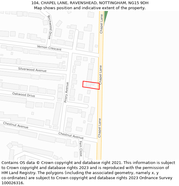 104, CHAPEL LANE, RAVENSHEAD, NOTTINGHAM, NG15 9DH: Location map and indicative extent of plot