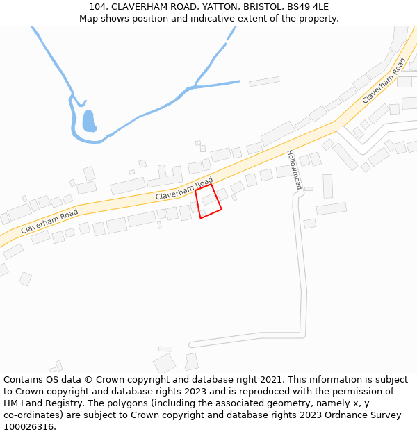 104, CLAVERHAM ROAD, YATTON, BRISTOL, BS49 4LE: Location map and indicative extent of plot