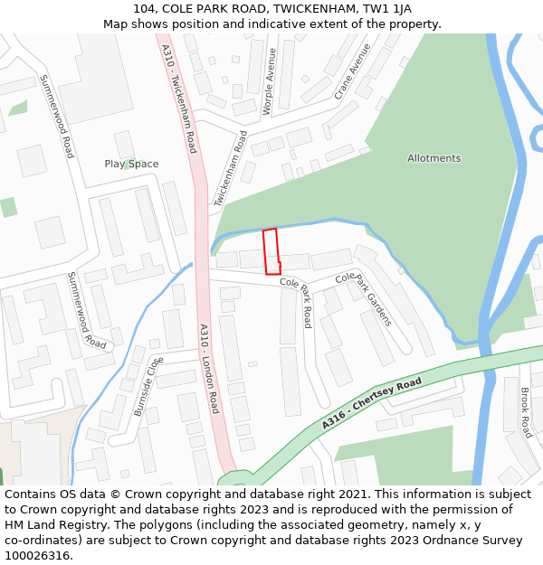 104, COLE PARK ROAD, TWICKENHAM, TW1 1JA: Location map and indicative extent of plot
