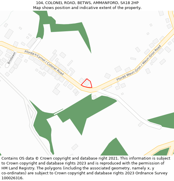 104, COLONEL ROAD, BETWS, AMMANFORD, SA18 2HP: Location map and indicative extent of plot