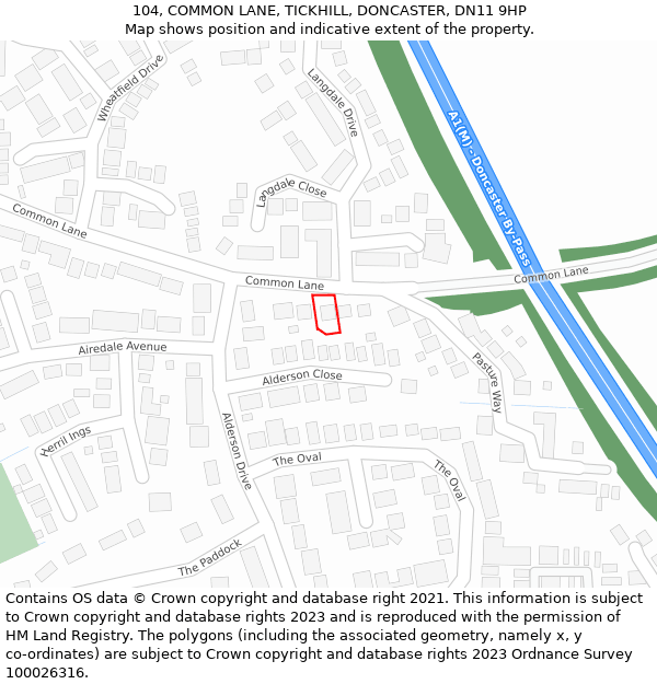 104, COMMON LANE, TICKHILL, DONCASTER, DN11 9HP: Location map and indicative extent of plot