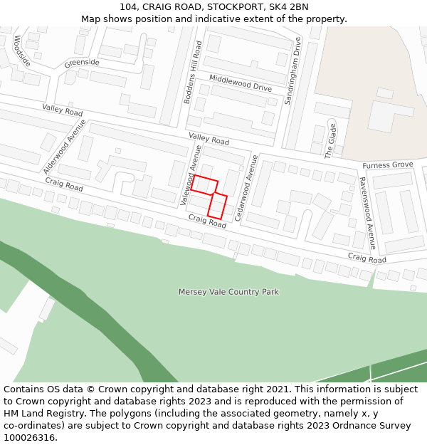 104, CRAIG ROAD, STOCKPORT, SK4 2BN: Location map and indicative extent of plot