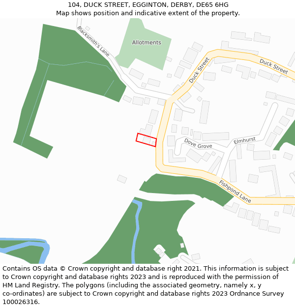 104, DUCK STREET, EGGINTON, DERBY, DE65 6HG: Location map and indicative extent of plot