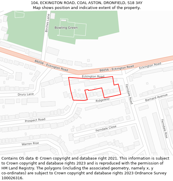 104, ECKINGTON ROAD, COAL ASTON, DRONFIELD, S18 3AY: Location map and indicative extent of plot