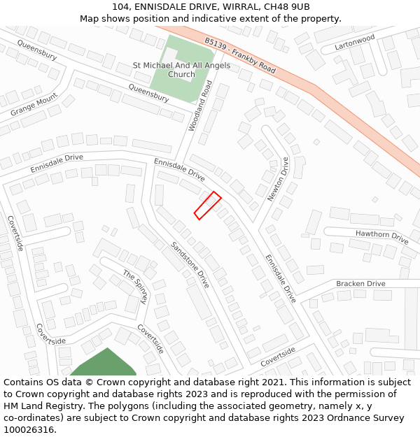 104, ENNISDALE DRIVE, WIRRAL, CH48 9UB: Location map and indicative extent of plot