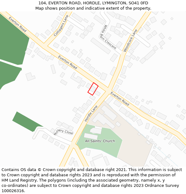 104, EVERTON ROAD, HORDLE, LYMINGTON, SO41 0FD: Location map and indicative extent of plot