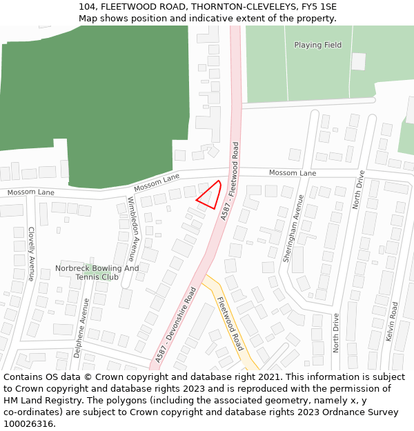 104, FLEETWOOD ROAD, THORNTON-CLEVELEYS, FY5 1SE: Location map and indicative extent of plot
