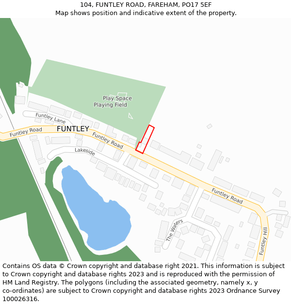 104, FUNTLEY ROAD, FAREHAM, PO17 5EF: Location map and indicative extent of plot