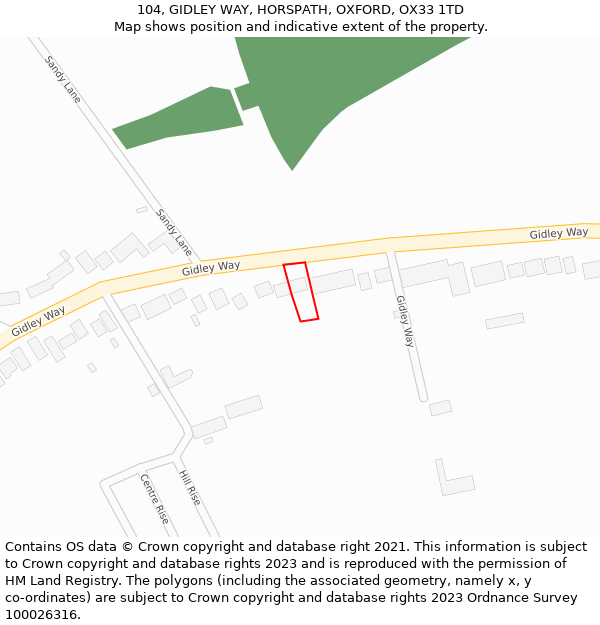 104, GIDLEY WAY, HORSPATH, OXFORD, OX33 1TD: Location map and indicative extent of plot