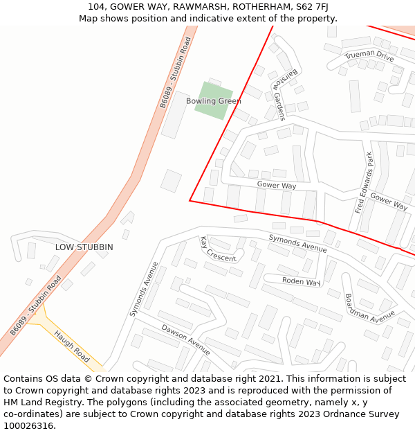 104, GOWER WAY, RAWMARSH, ROTHERHAM, S62 7FJ: Location map and indicative extent of plot