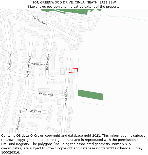 104, GREENWOOD DRIVE, CIMLA, NEATH, SA11 2BW: Location map and indicative extent of plot