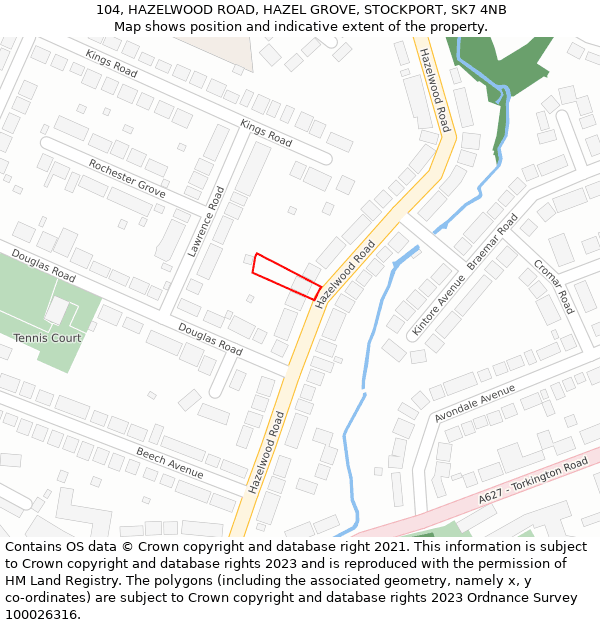 104, HAZELWOOD ROAD, HAZEL GROVE, STOCKPORT, SK7 4NB: Location map and indicative extent of plot