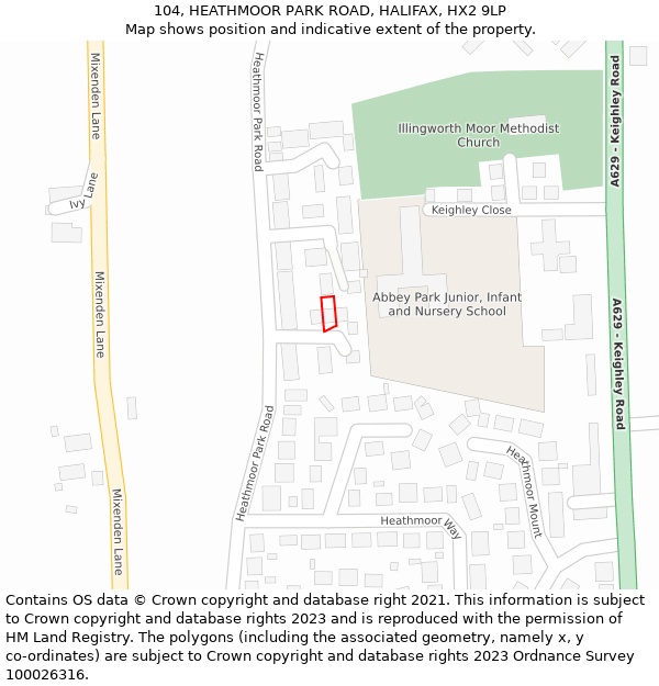 104, HEATHMOOR PARK ROAD, HALIFAX, HX2 9LP: Location map and indicative extent of plot