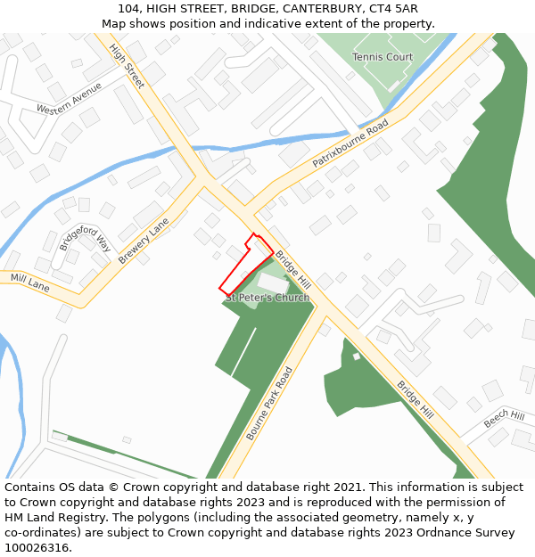 104, HIGH STREET, BRIDGE, CANTERBURY, CT4 5AR: Location map and indicative extent of plot