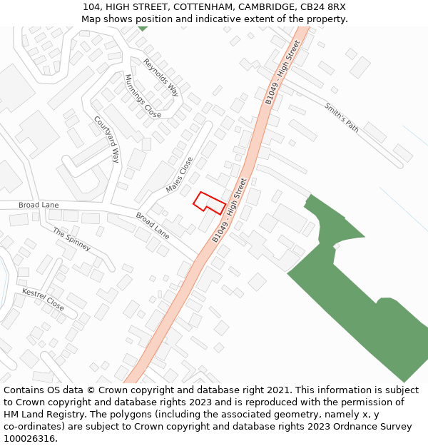 104, HIGH STREET, COTTENHAM, CAMBRIDGE, CB24 8RX: Location map and indicative extent of plot