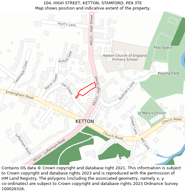 104, HIGH STREET, KETTON, STAMFORD, PE9 3TE: Location map and indicative extent of plot