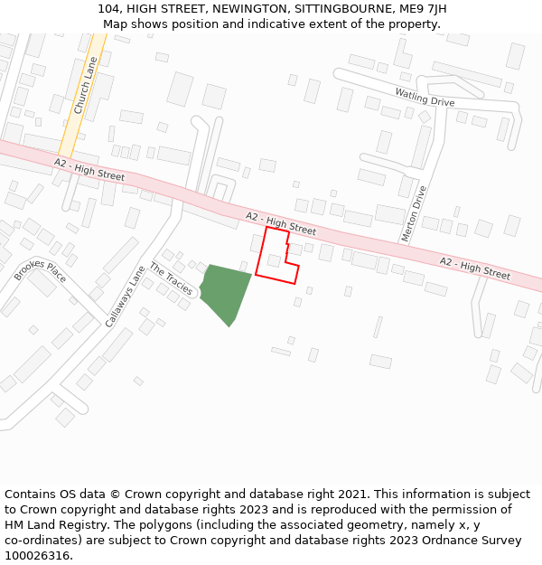 104, HIGH STREET, NEWINGTON, SITTINGBOURNE, ME9 7JH: Location map and indicative extent of plot