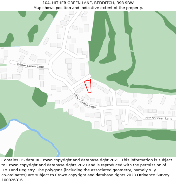 104, HITHER GREEN LANE, REDDITCH, B98 9BW: Location map and indicative extent of plot