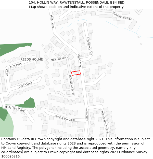 104, HOLLIN WAY, RAWTENSTALL, ROSSENDALE, BB4 8ED: Location map and indicative extent of plot
