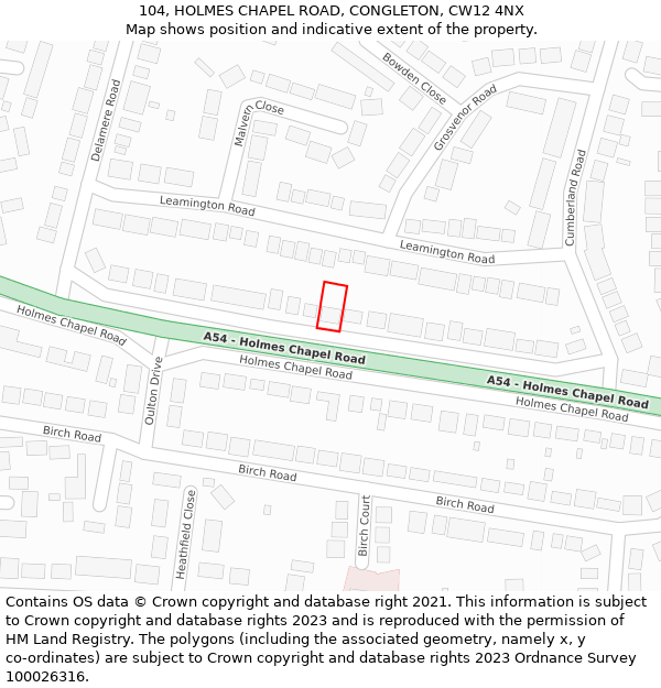 104, HOLMES CHAPEL ROAD, CONGLETON, CW12 4NX: Location map and indicative extent of plot