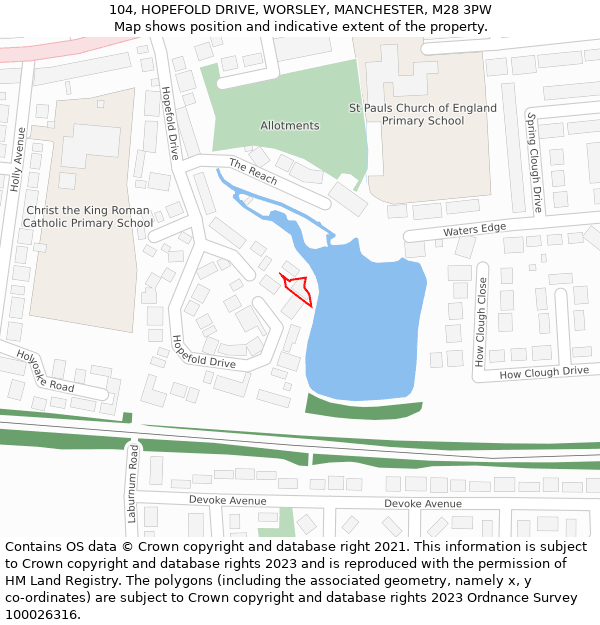 104, HOPEFOLD DRIVE, WORSLEY, MANCHESTER, M28 3PW: Location map and indicative extent of plot