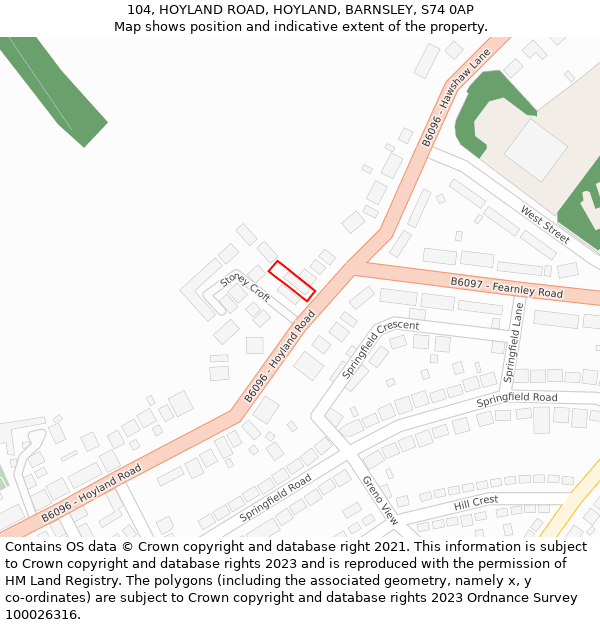 104, HOYLAND ROAD, HOYLAND, BARNSLEY, S74 0AP: Location map and indicative extent of plot