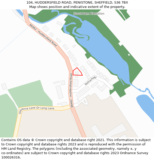 104, HUDDERSFIELD ROAD, PENISTONE, SHEFFIELD, S36 7BX: Location map and indicative extent of plot