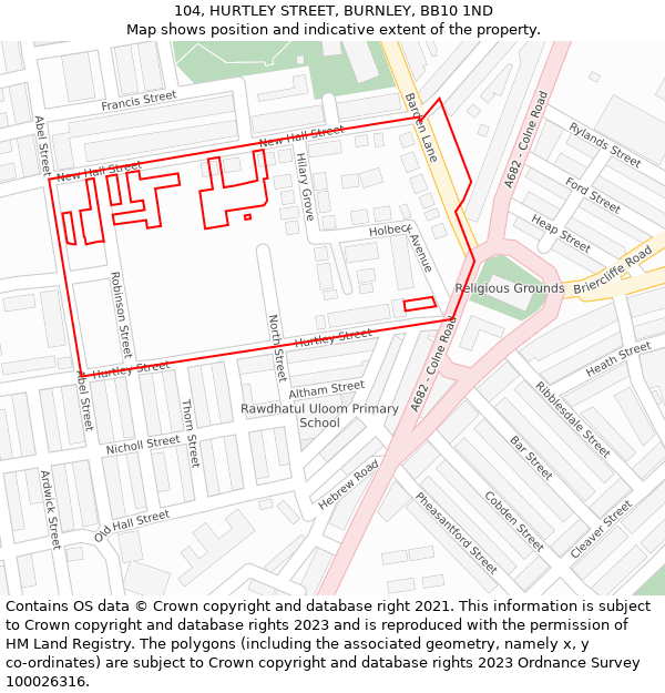 104, HURTLEY STREET, BURNLEY, BB10 1ND: Location map and indicative extent of plot
