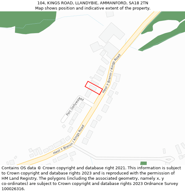 104, KINGS ROAD, LLANDYBIE, AMMANFORD, SA18 2TN: Location map and indicative extent of plot