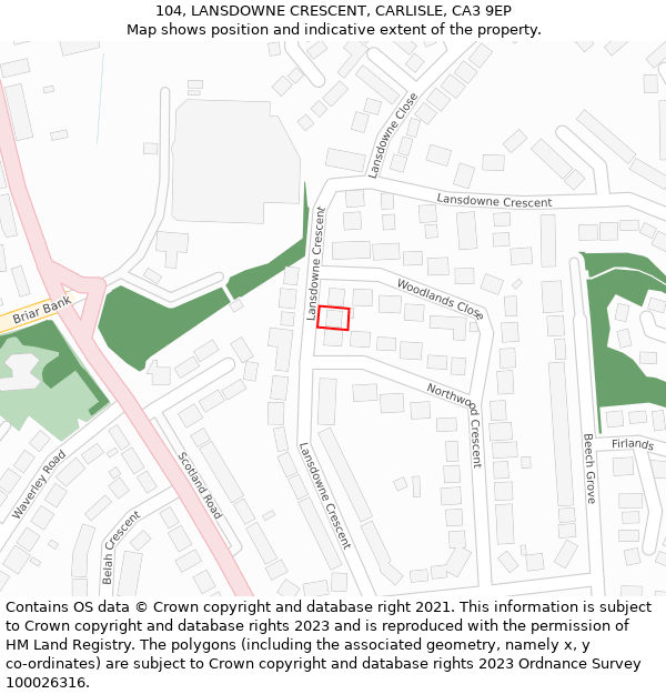 104, LANSDOWNE CRESCENT, CARLISLE, CA3 9EP: Location map and indicative extent of plot