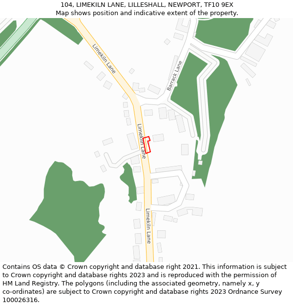 104, LIMEKILN LANE, LILLESHALL, NEWPORT, TF10 9EX: Location map and indicative extent of plot